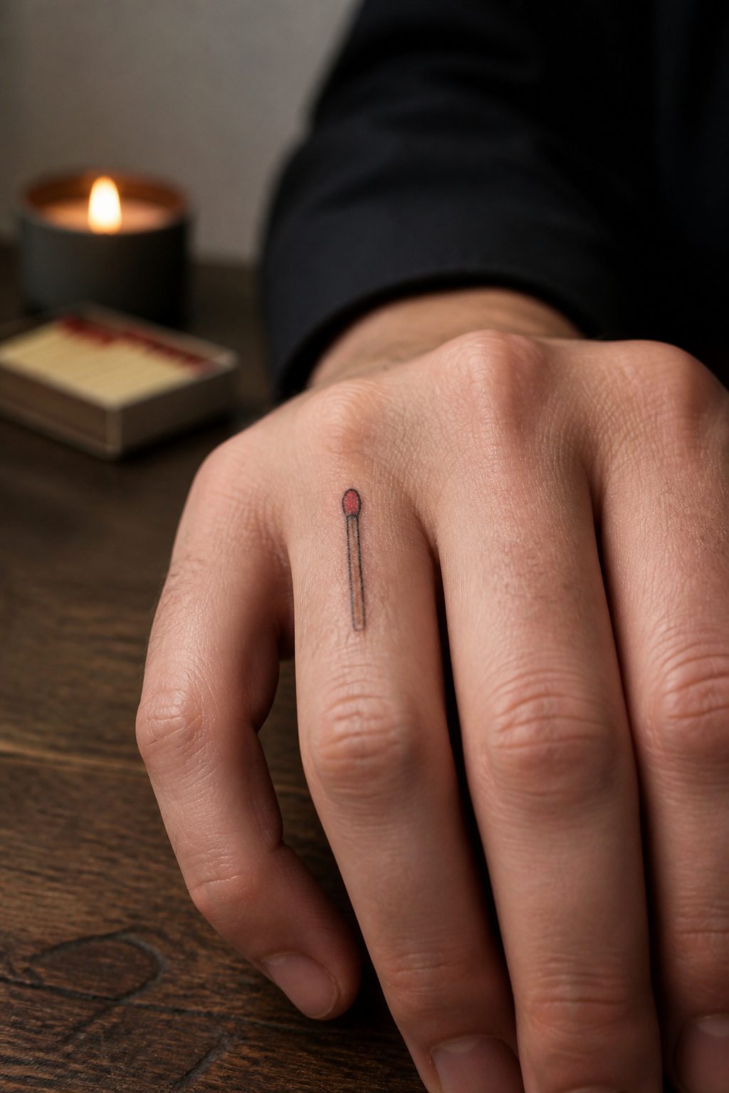 40 Small Tattoo Ideas for Men: Mini Designs That Mean Something 12 A matchstick tattoo inked on the side of a man's finger.