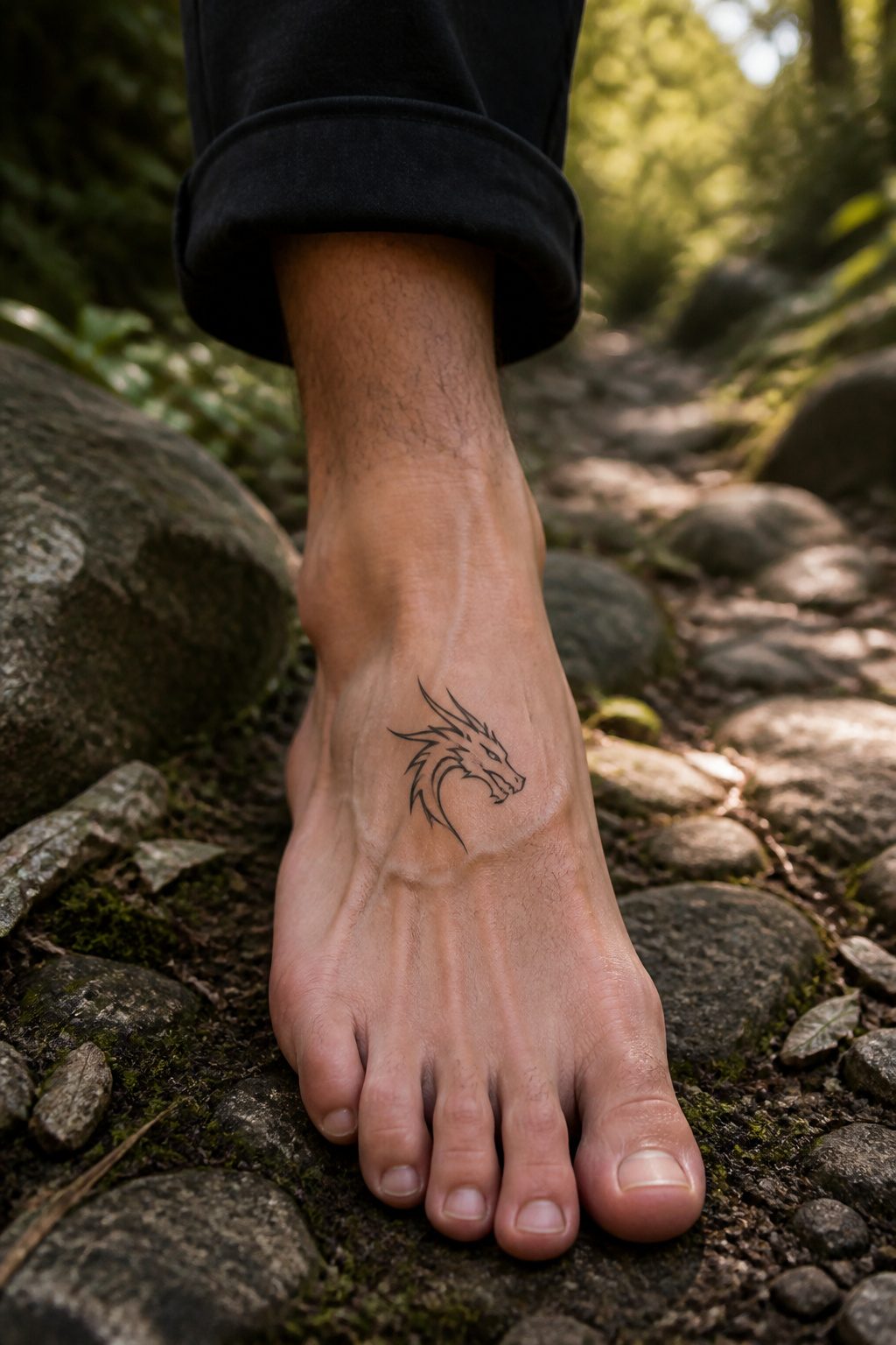 40 Small Tattoo Ideas for Men: Mini Designs That Mean Something 38 A small dragon head tattoo on a man's foot.