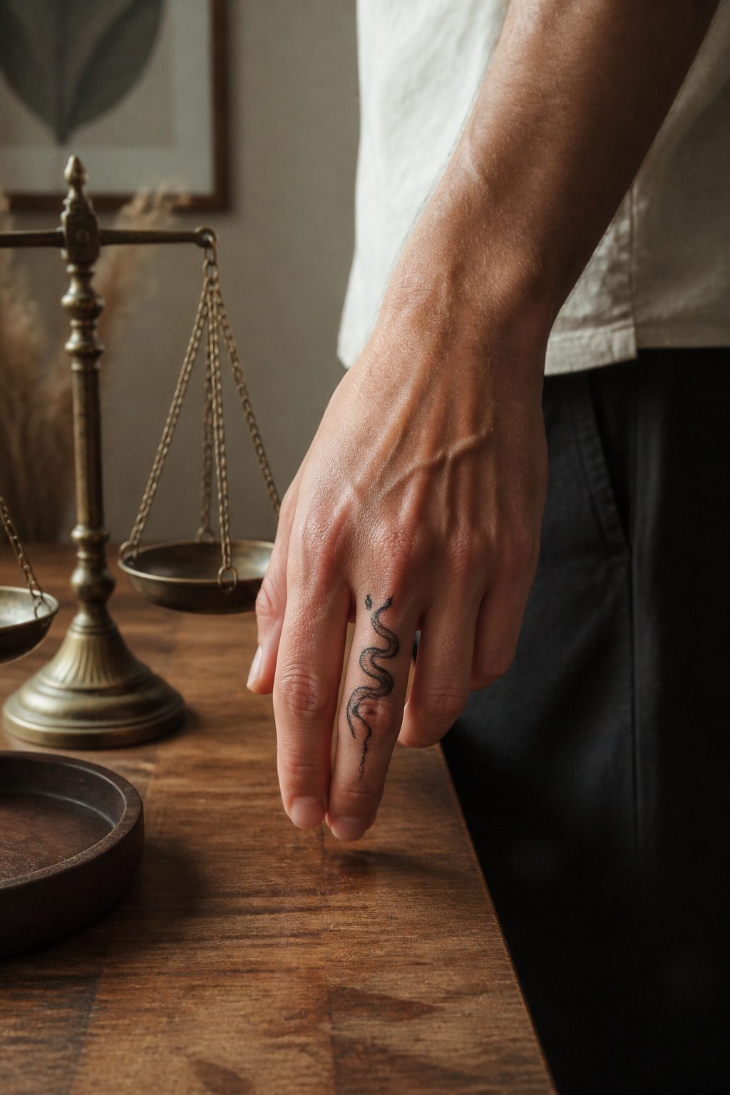 40 Small Tattoo Ideas for Men: Mini Designs That Mean Something 20 A small snake tattoo wrapped around a man's finger.