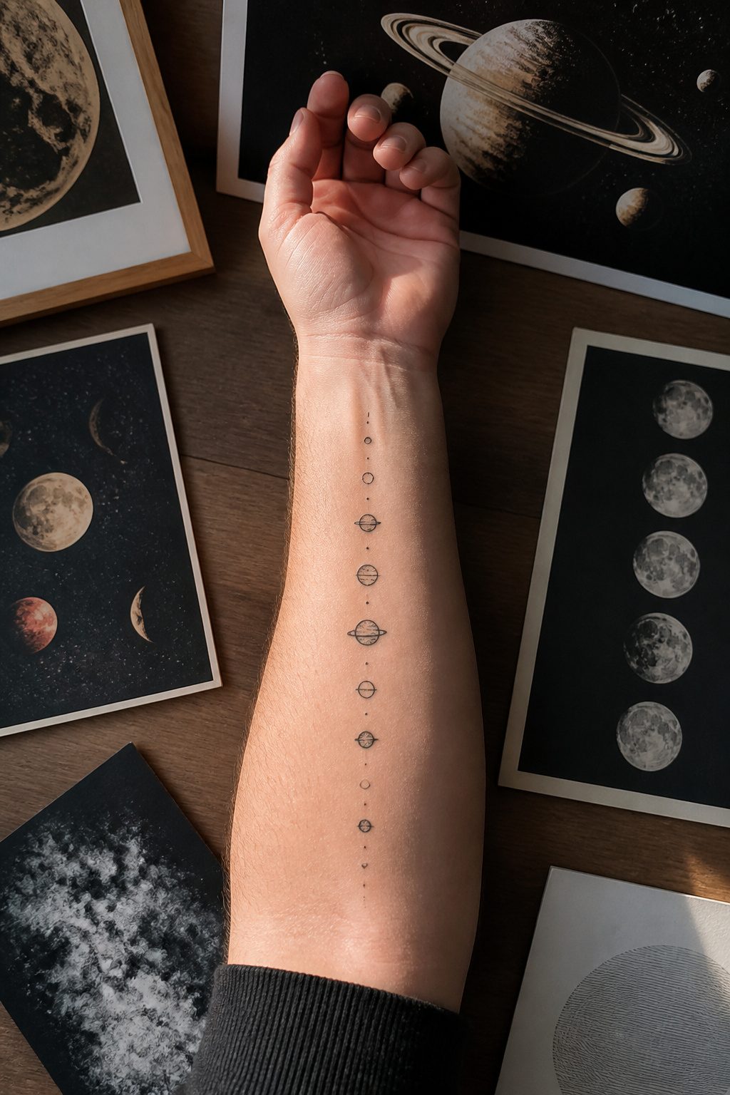 40 Small Tattoo Ideas for Men: Mini Designs That Mean Something 18 A small solar system tattoo on a man's inner forearm.