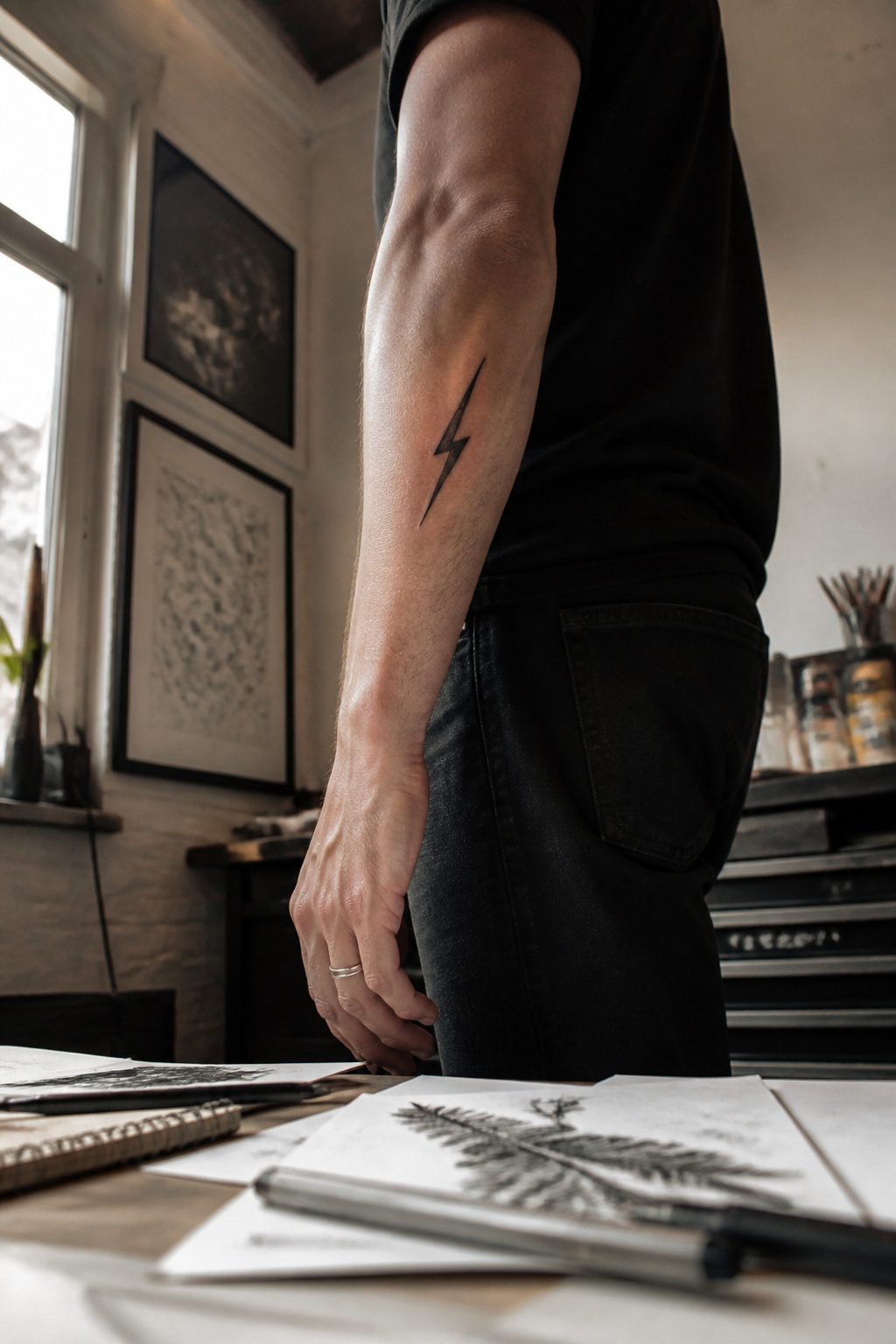 40 Small Tattoo Ideas for Men: Mini Designs That Mean Something 30 A small lightning bolt tattoo inked on a man's forearm.