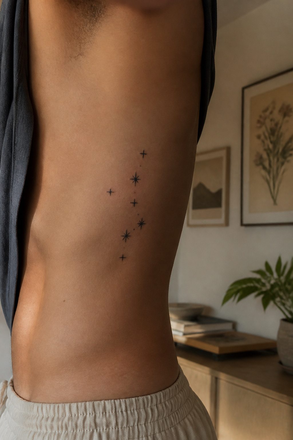 40 Small Tattoo Ideas for Men: Mini Designs That Mean Something 14 A small cluster of star tattoos inked on a man's ribcage.