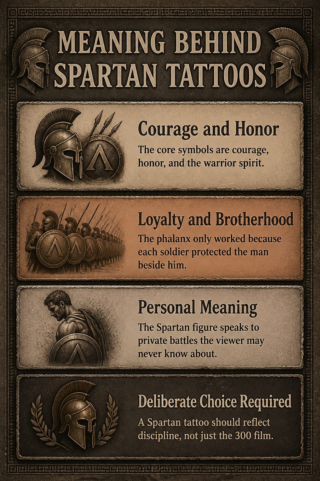 An informative image about the meaning of Spartan tattoos.