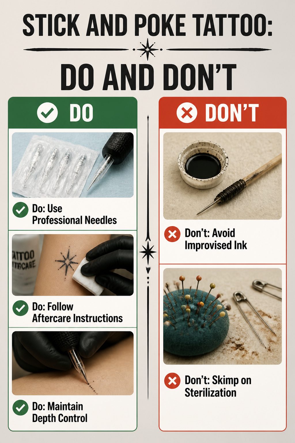 Improvised tools and inks that should not be used for tattoos.