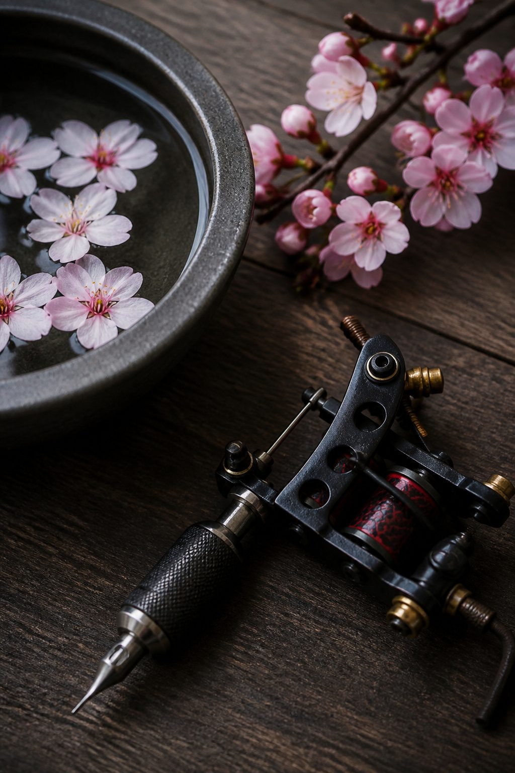 A still life of cherry blossoms, representing traditional Japanese symbolism.