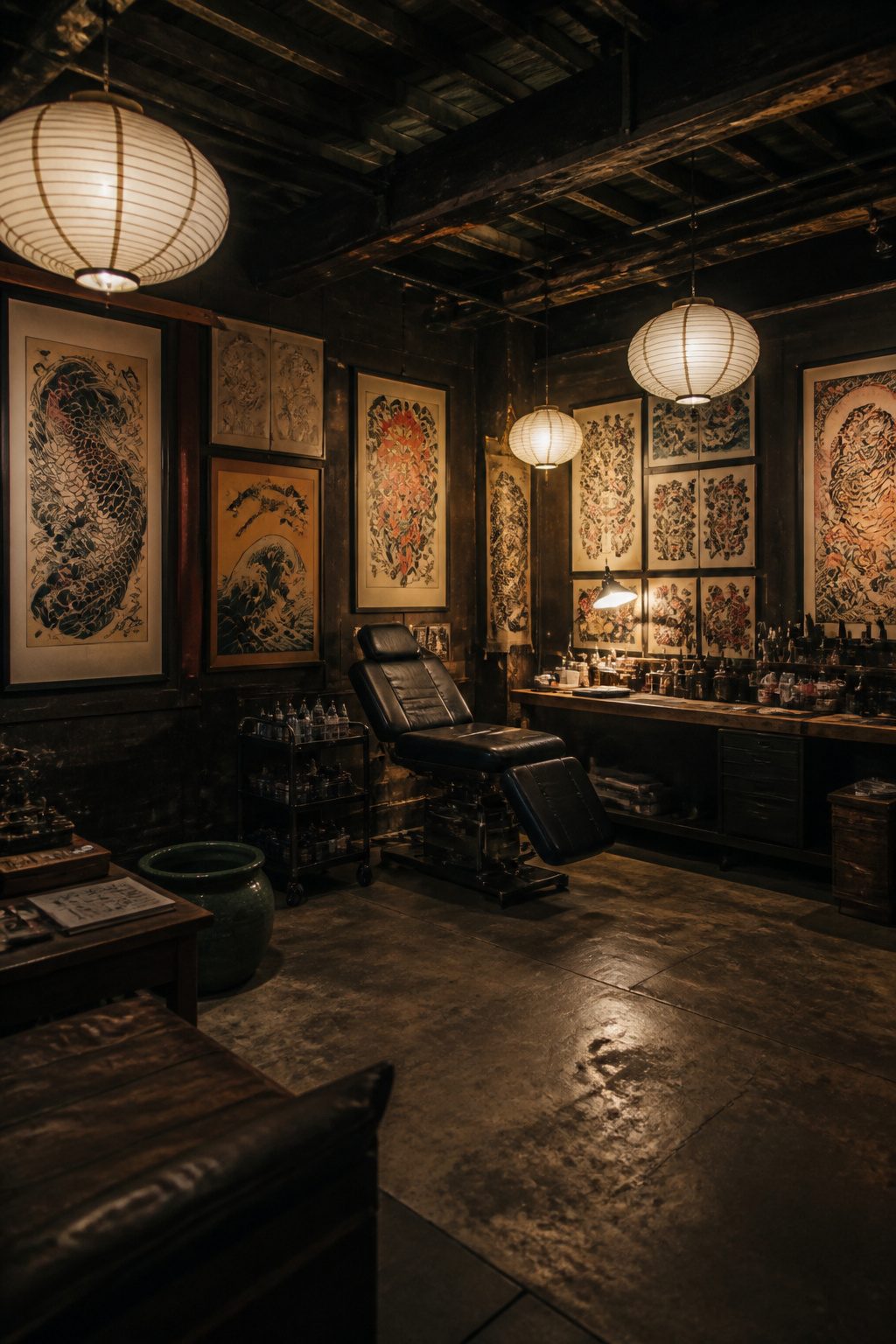 A display of yakuza tattoos illustrating traditional Japanese tattoo culture.