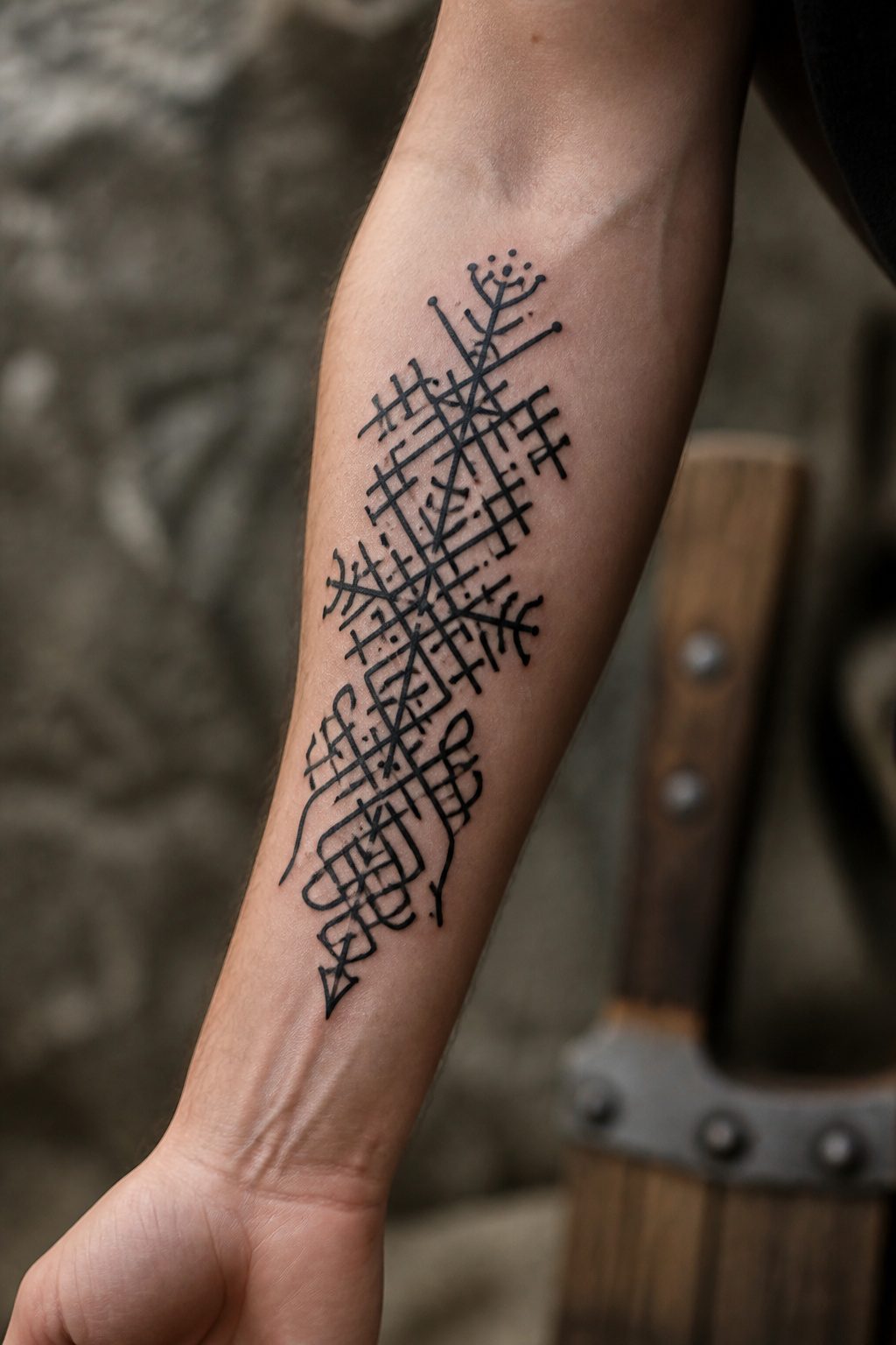 Illustration of Norse-inspired tattoo symbols and designs.