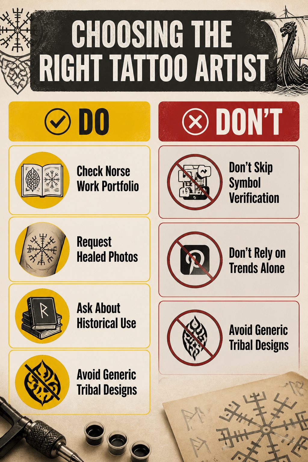 An informative image about selecting the right tattoo artist for Norse designs.