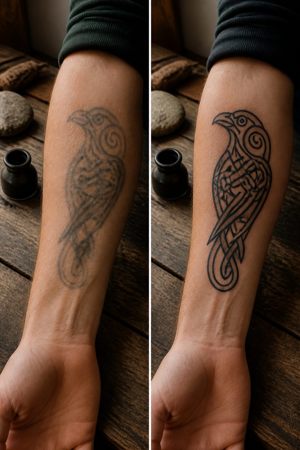A photograph showcasing traditional Norse tattoo styles and designs.