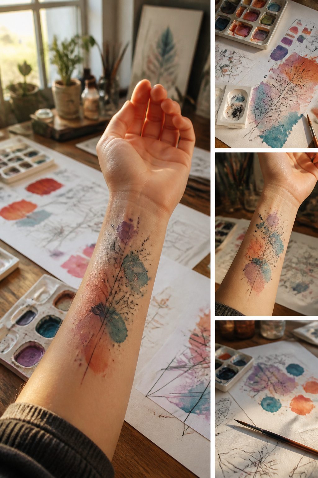 6 Watercolor Tattoo Essentials for 2026: Style, Care & Longevity 8 Watercolor tattoo showcasing floral and abstract designs.