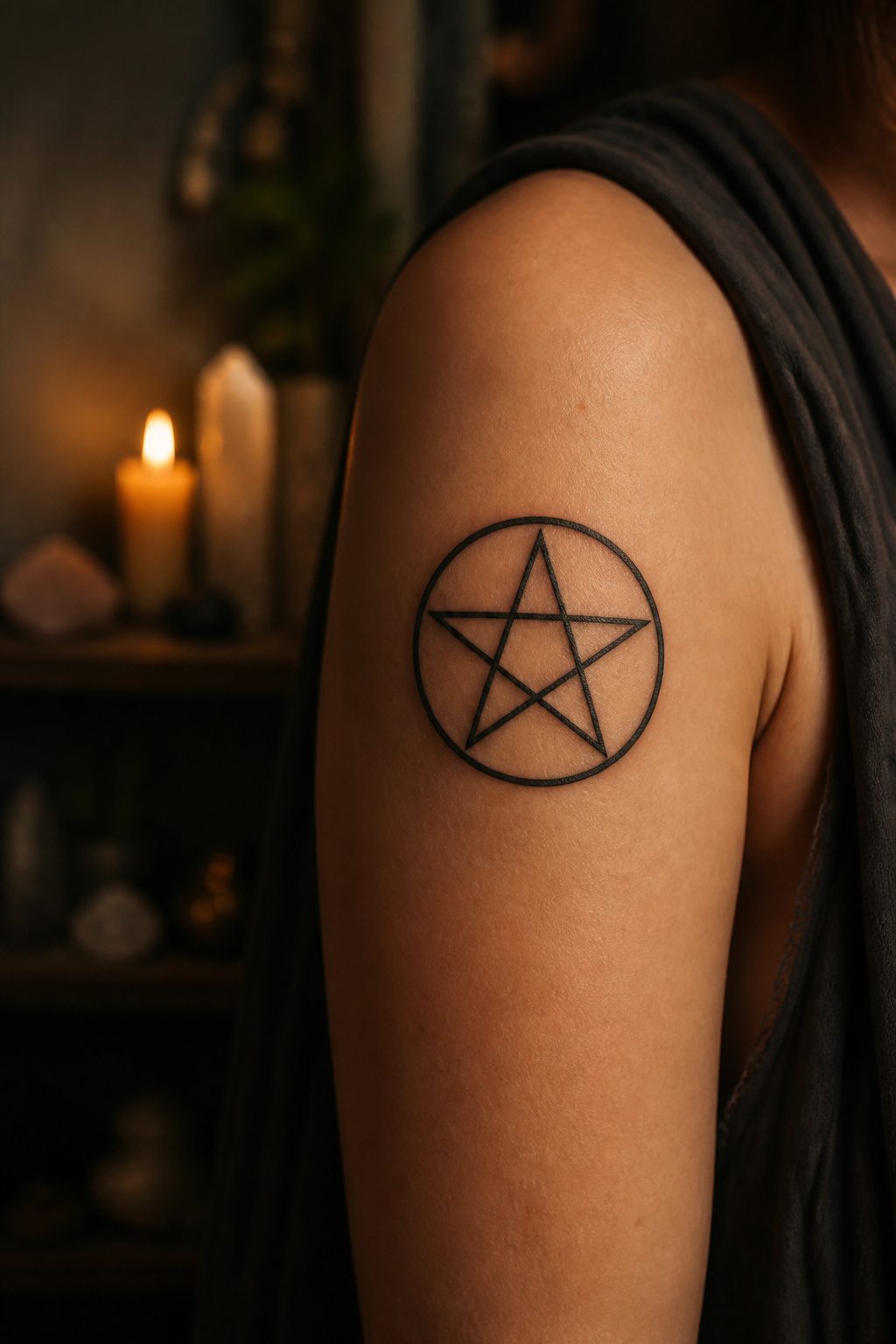 A pentagram tattoo showing its five points and orientation.