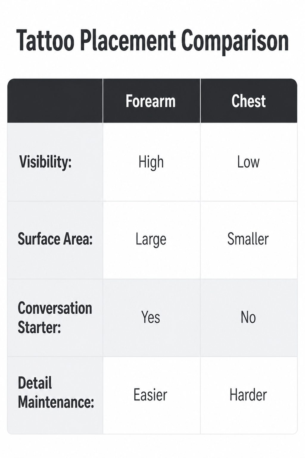 An image comparing different tattoo placements on the body.